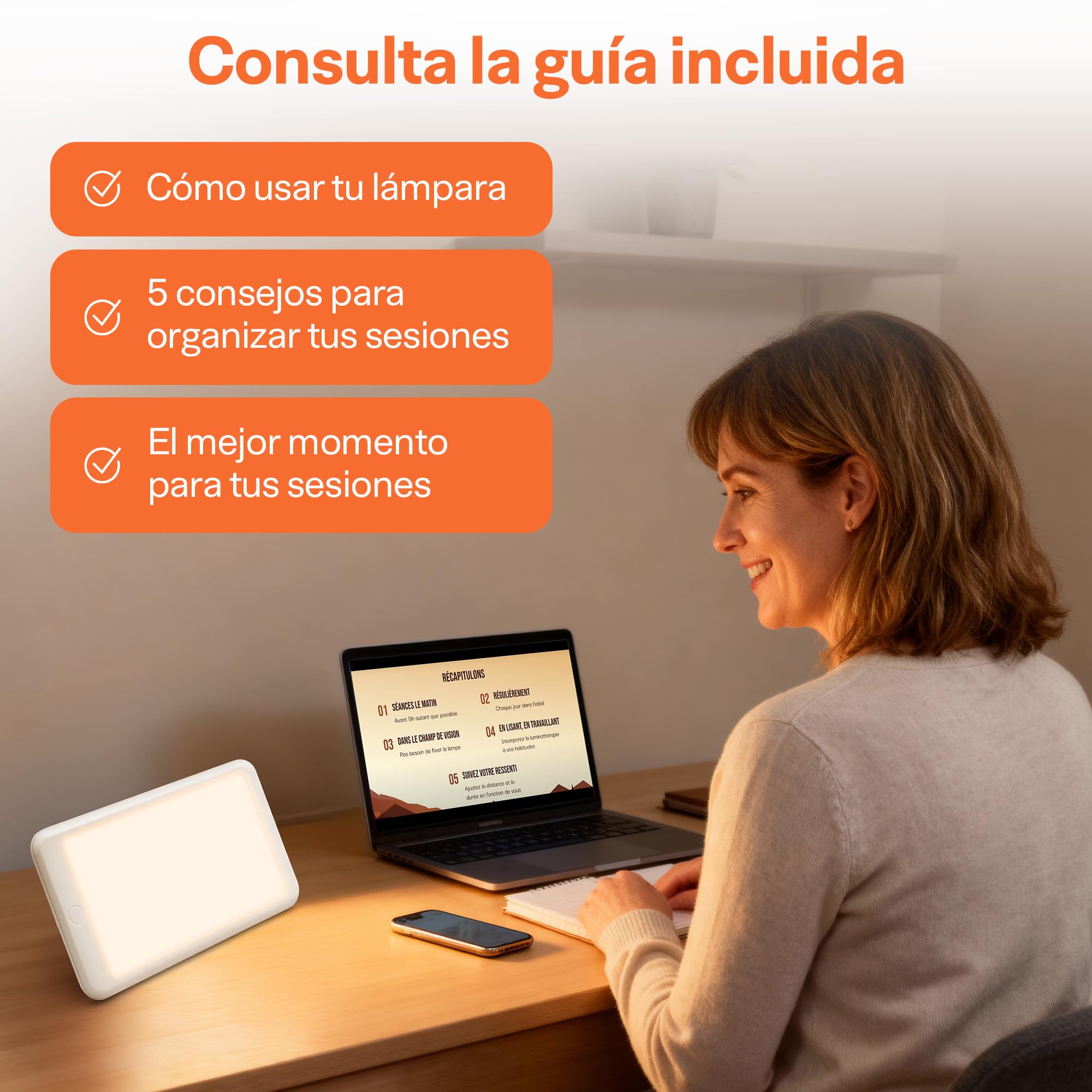 Top Life Lámpara de Luminoterapia 15,000 lux – Potente Luz para Mejorar el Estado de Ánimo - Espectro Completo, Ajustable con 3 Intensidades (6000, 10000, 15000)