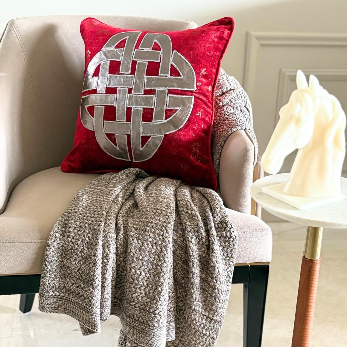 The HomeCentric Cushion Covers, Decorative Red 16"x16" (40x40 cm) Throw Pillows for Couch, Velvet Greek & Applique & Foil Cushion Cover, Geometric Pattern, Modern Easter - Greek Aphrodite