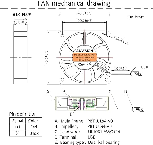 Miniatura 5 de ANVISION Paquete de 2 ventiladores de refrigeración USB sin escobillas de 1.575 in x 0.394 in DC 5 V, rodamiento de bolas dual