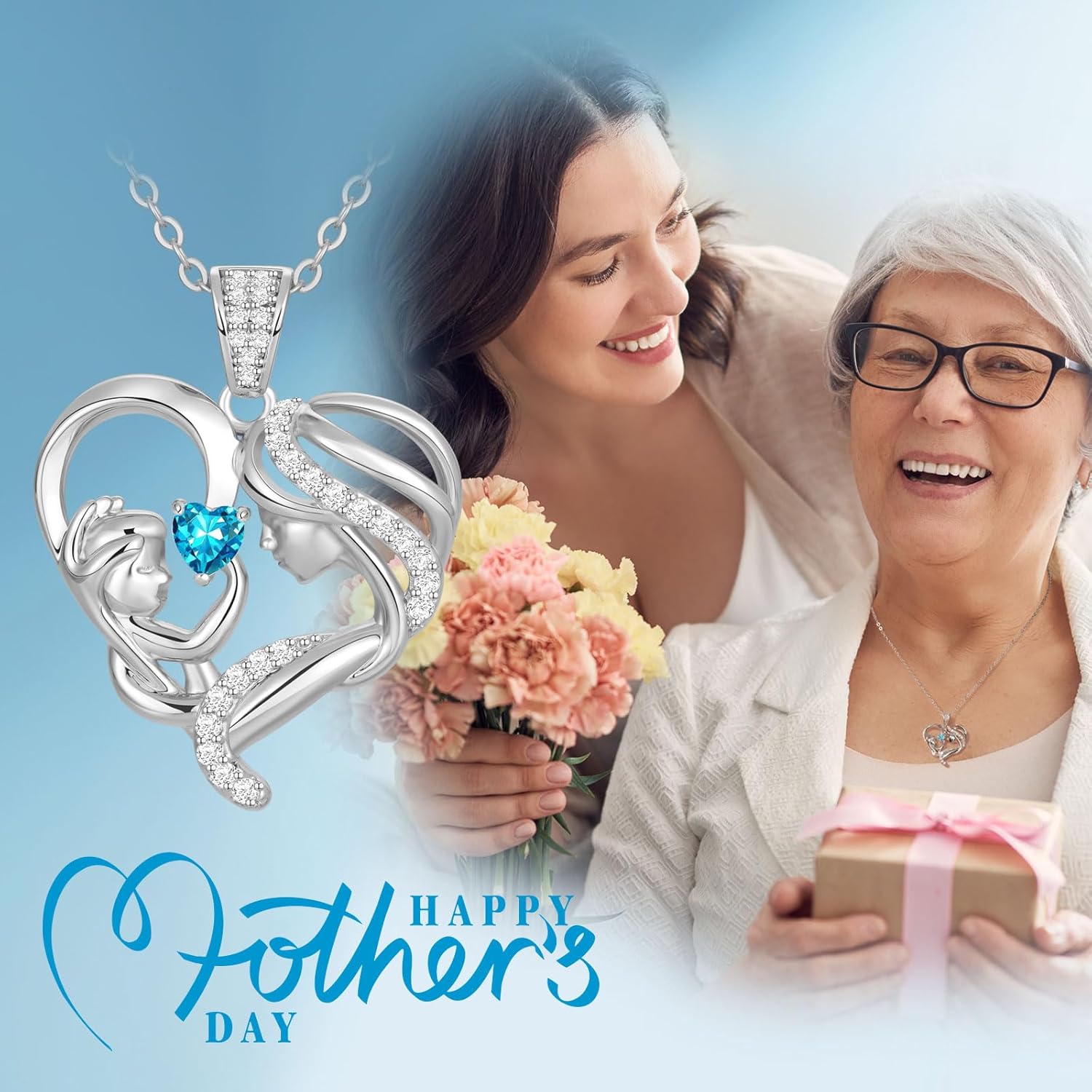 Mothers Day Gifts for Mom Wife Her Grandma, S925 Sterling Silver Birthstone Necklaces Jewelry for Women, Mother's Day Love Heart Pendant Necklace for Anniversary Birthday Christmas Day