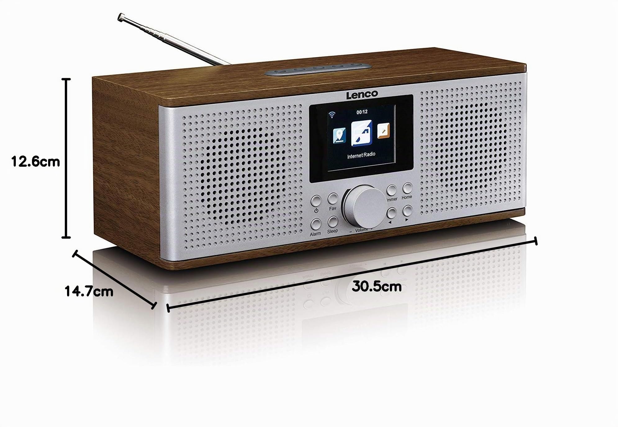 Lenco DIR-170 - Radio digitale con radio internet - Radio FM - Bluetooth - Display TFT - Radiosveglia (2 sveglie) - Ingresso AUX - Line-Out e USB - 2 x 10 Watt (RMS) - Marrone