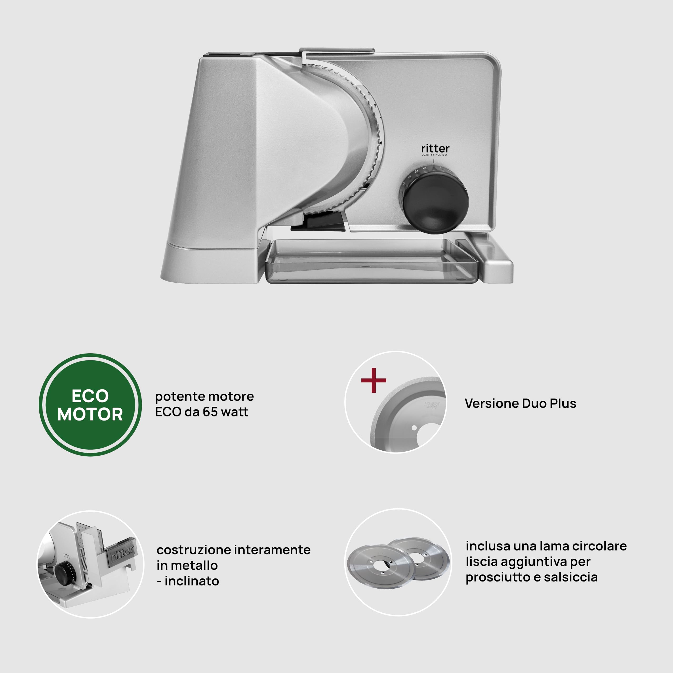 ritter solida 4 Duo Plus Affettatrice elettrica multiuso e affettapane in metallo massiccio, Made in Germany