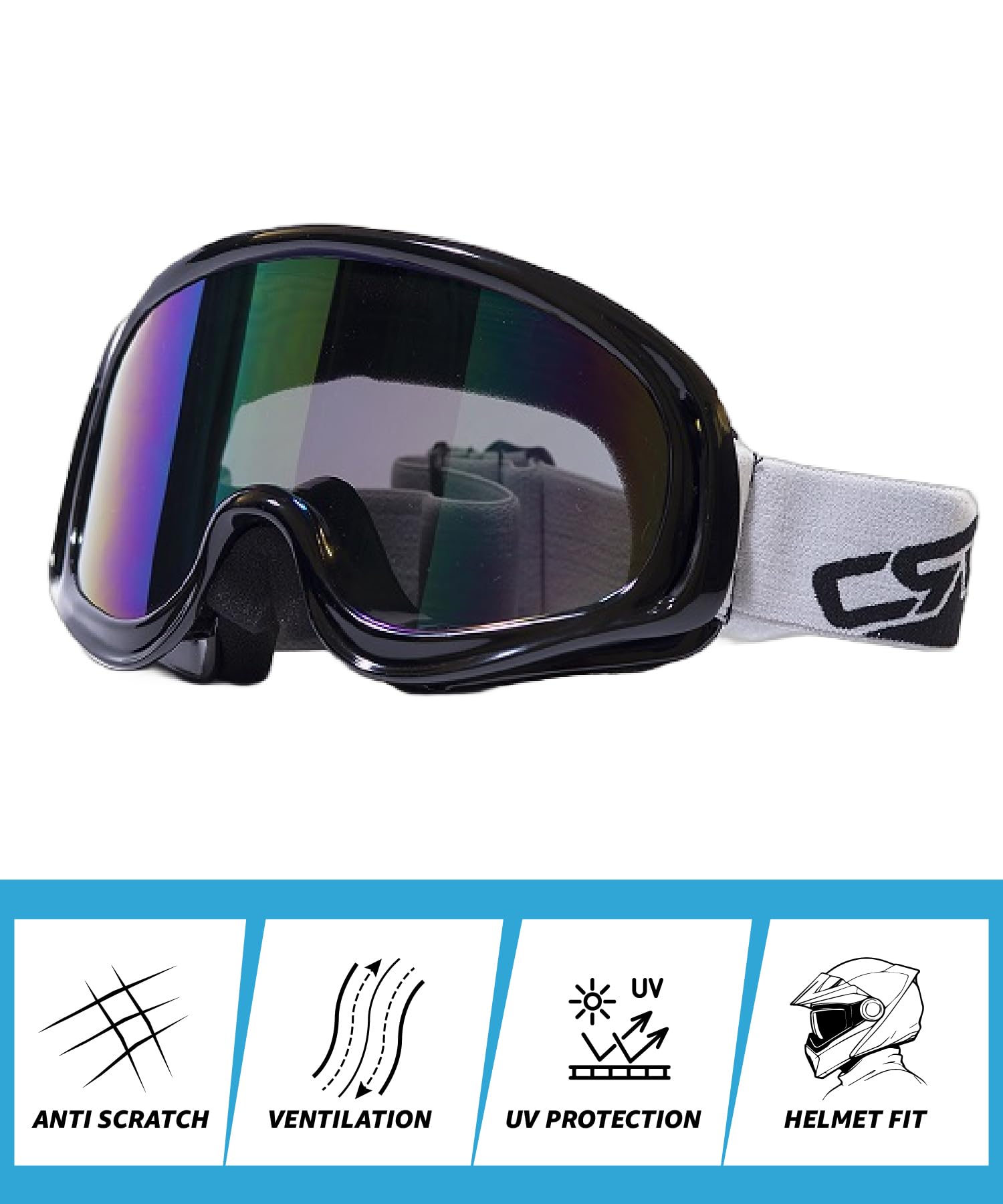 CRG Sports Motorcycle Goggle ATV Dirt Bike Off-Road Racing Anti-Fog UV Protection Adjustable Strap Motocross Goggles for Men,Women, Adults