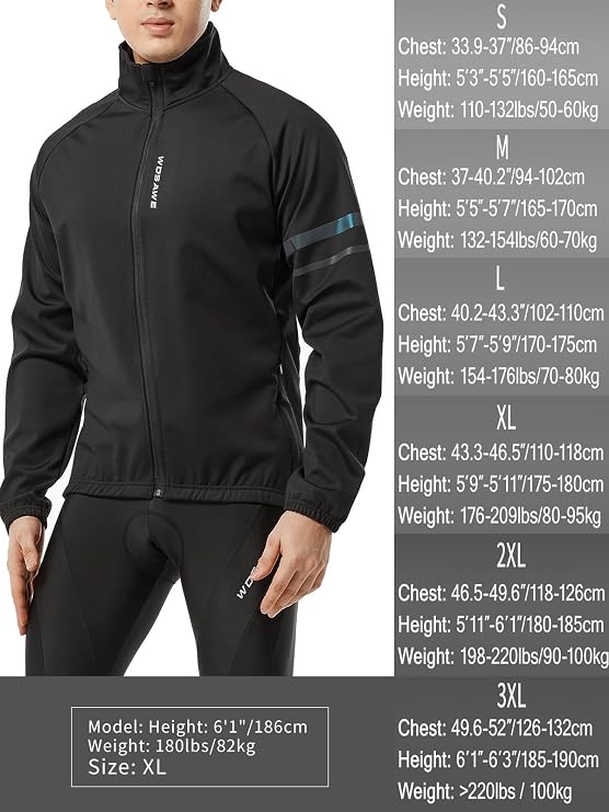 WOSAWE Cycling Fleece Jacket Mens Windproof Thermal Biking Coat Reflective for Autumn Winter