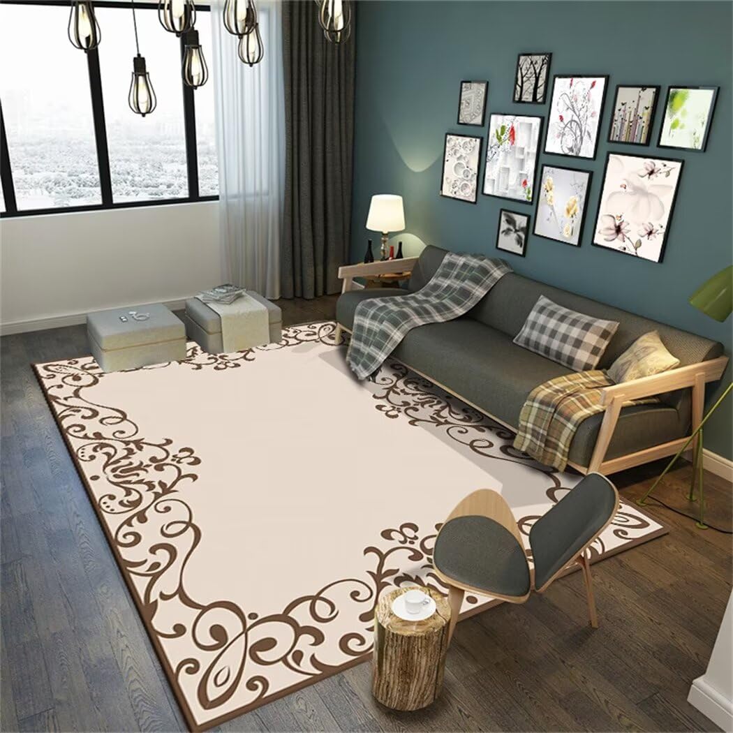 Tapis de sol salon grand format beige 200x300 moquette motif moderne