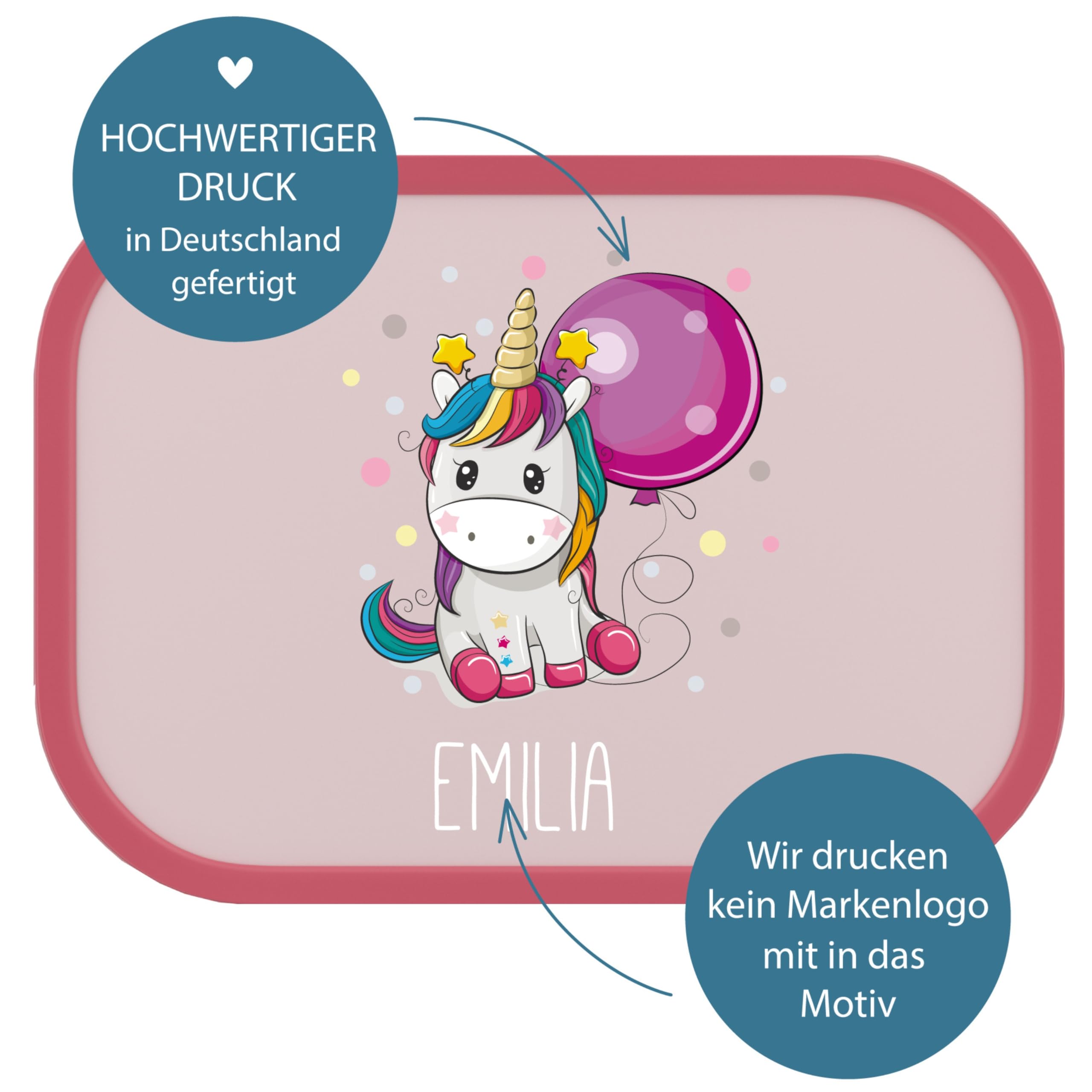 4youDesign Set: pinke Brotdose und Trinkflasche für Kinder -EINHORN- personalisiert mit Namen – inkl. Bento Box, Gabel & Pop-Up Flasche, Einschulung, Schule (Cool Pink)