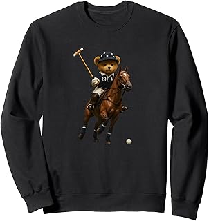 Bahaa's Tee Cool Teddy Bear Playing Horse Polo Game Illustration Graphic Sweatshirt