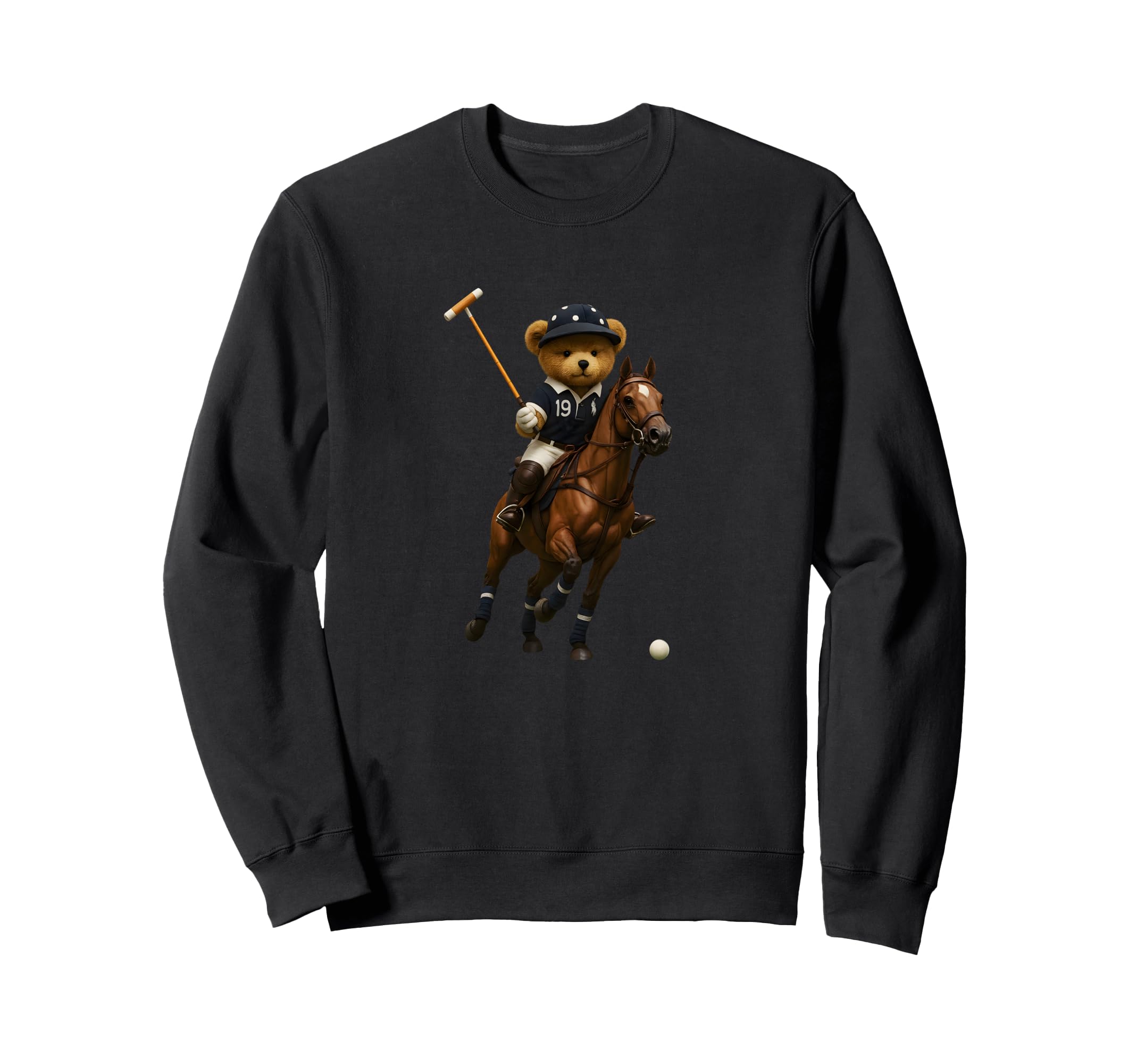 Cool Teddy Bear Playing Horse Polo Game Illustration Graphic Sweatshirt
