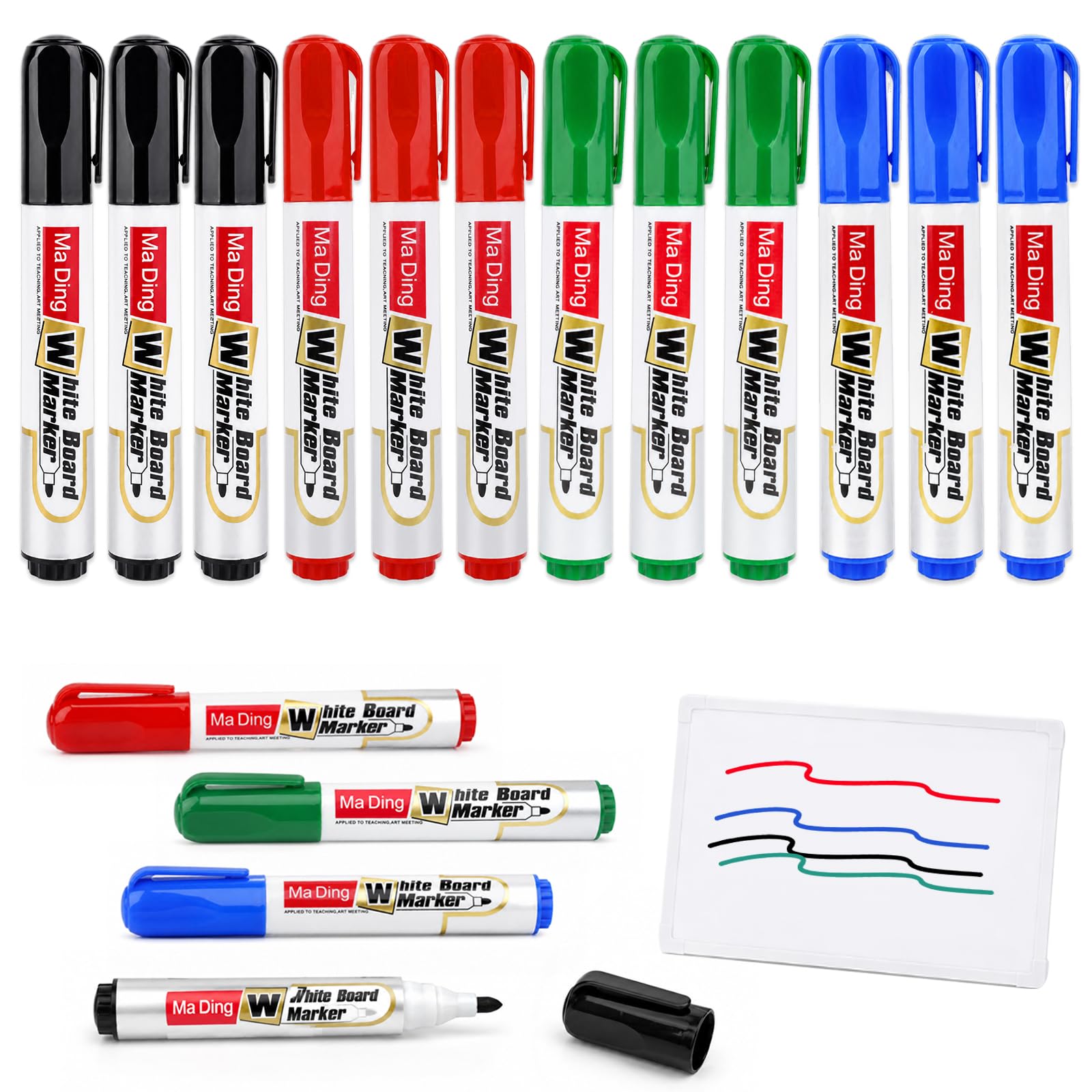 Whiteboard Pens, 12 Pack Whiteboard Markers, 4 Colors Flip Chart Pens