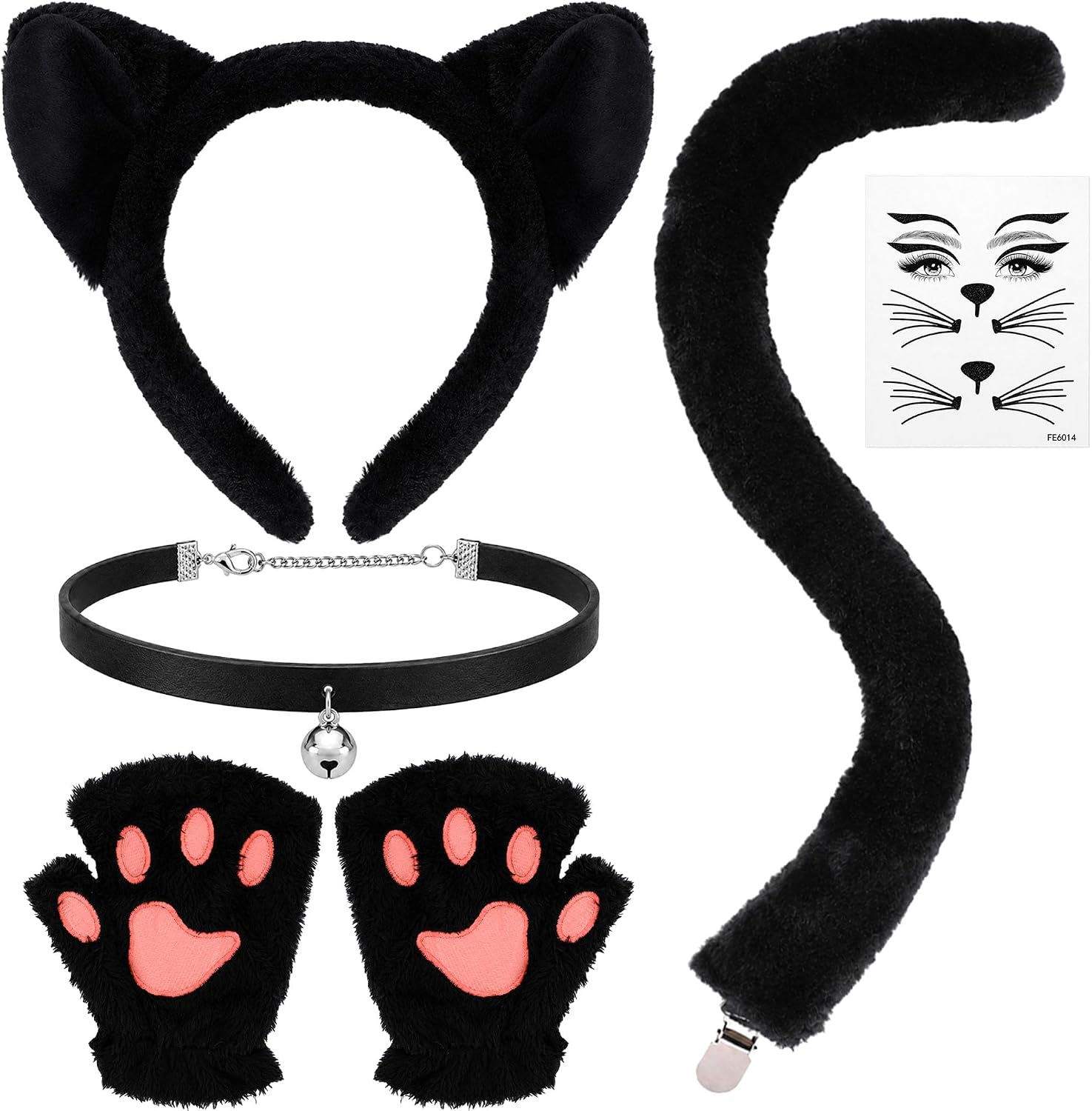 codree 5 Pcs Halloween Cat Costume Cosplay Outfits Set for Adults and Kids