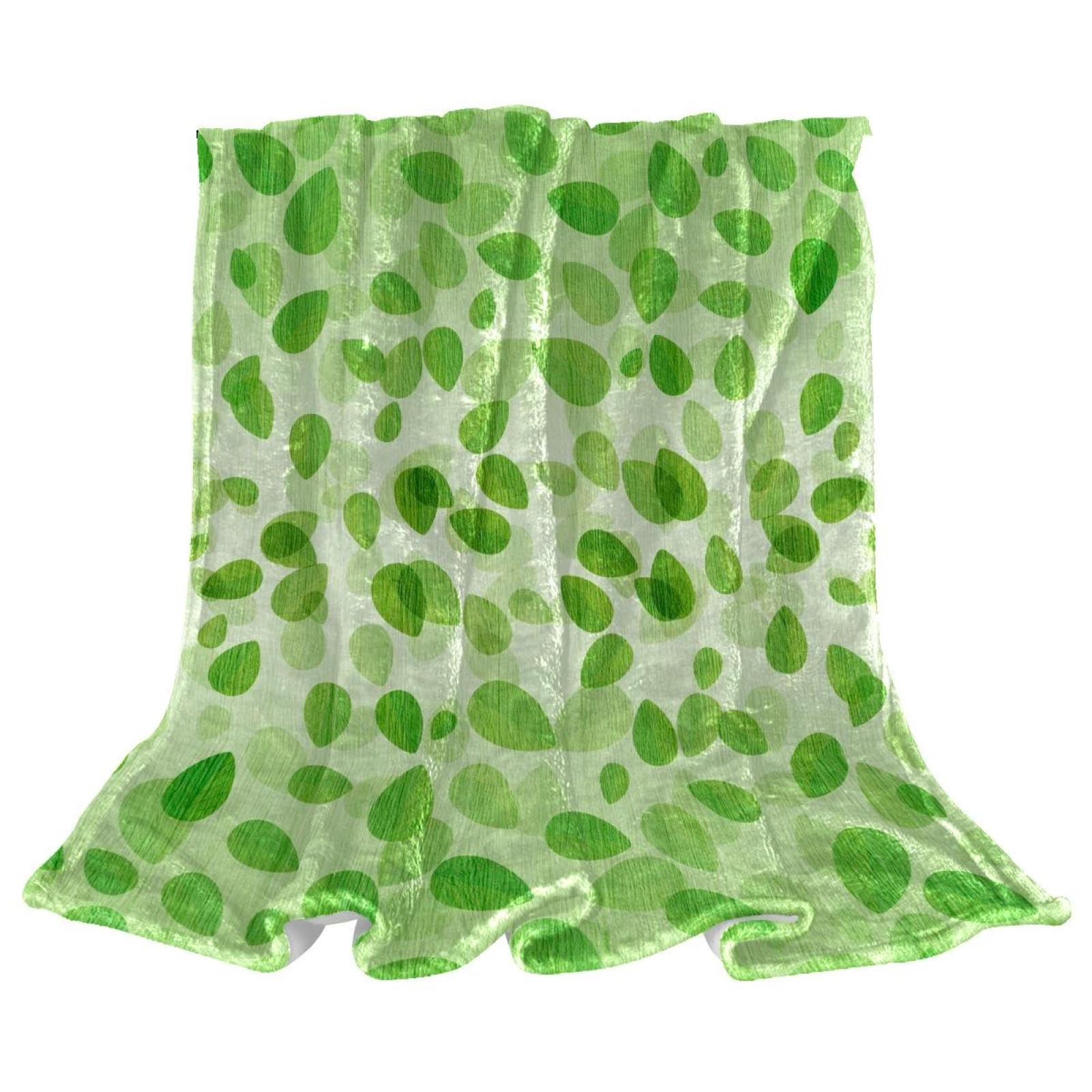 Couverture Polaire Feuilles Vertes en Microfibre Douce Jeté de Canapé Plaid Lit 150x130cm