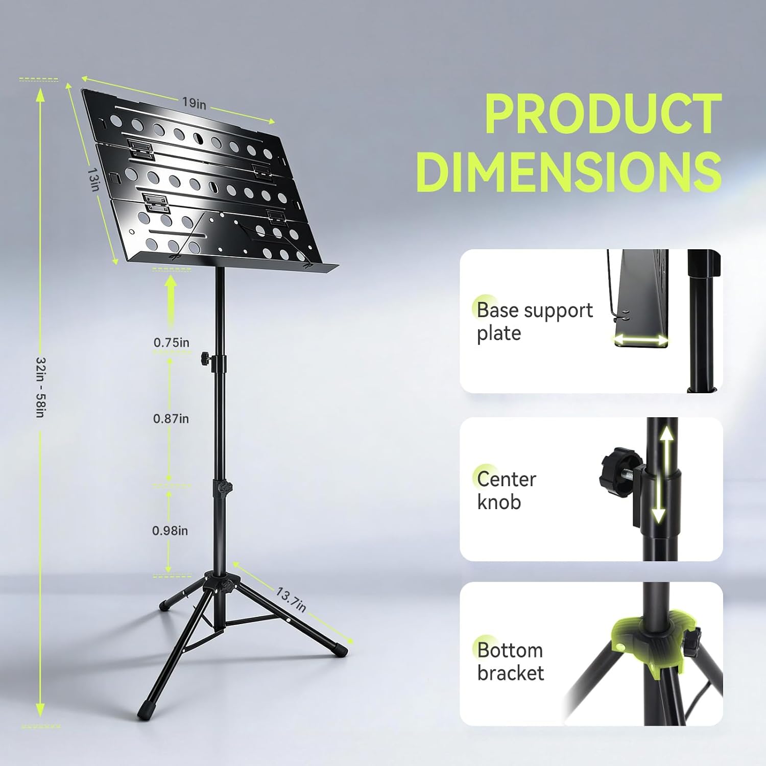 Professional Portable Sheet Music Stand - Heavy-Duty Metal Folding Adjustable Holder, with Carrying Bag | Sturdy for Piano, Guitar, Violin, Choir, Band, Travel, School & Home Practice