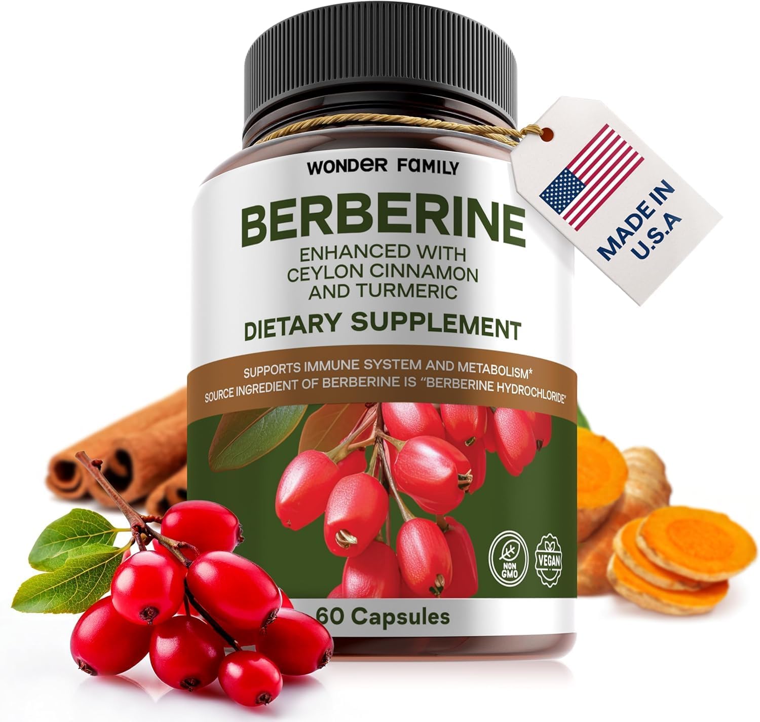 Berberine Supplement 500mg with Probiotics, Vitamin D, and Vitamin K – 60 Berberine Capsules – Berberine 500mg for Weight Balance, Water Loss, Gut Health – Berberine with Ceylon Cinnamon Supplement