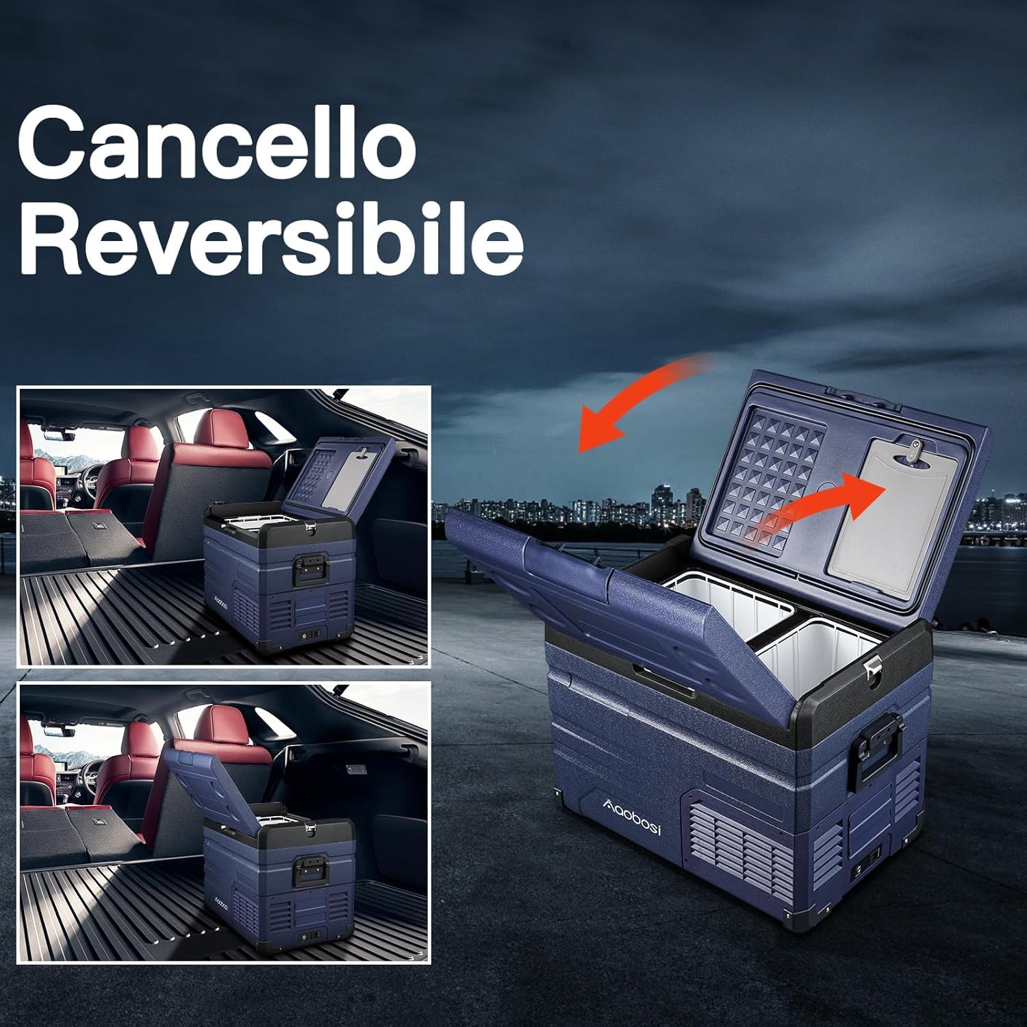 AAOBOSI Frigo Portatile, Frigo Per Auto Doppia Zona, Frigorifero da Viaggio con WiFi, -20 ℃ a 20℃, 12/24V DC e 100/240V AC,Per Auto, Camion, Camper, Barca e Presa Di Corrente