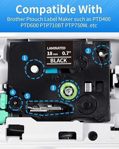 Miniatura 3 de MarkDomain TZe345 - Cinta de etiquetas de repuesto compatible con Brother P Touch laminada TZe TZ de 0.709 in x 26.2 ft (TZe-345 blanco sobre negro)