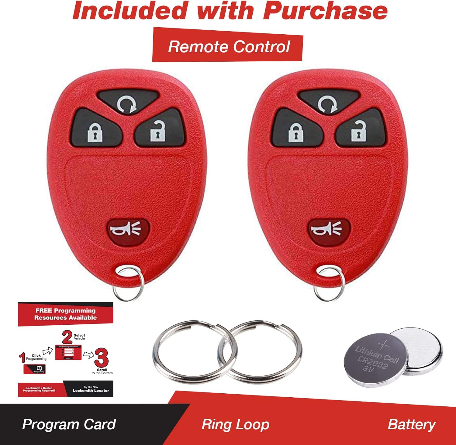 KeylessOption Keyless Entry Remote Control Car Key Fob Replacement for 15913421 -Red (Pack of 2)