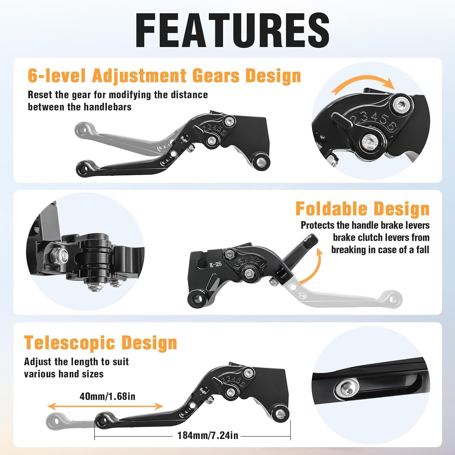 Brake Clutch Levers for Ninja 500 Z500 2024 2025 Ninja 400 Z400 2018-2023 Ninja250 2019 Ninja125 Z125 Pro 2014-2018 Ninja 300R Z300 w and w/o ABS 2013-2018 Adjustable Foldable CNC Aluminum