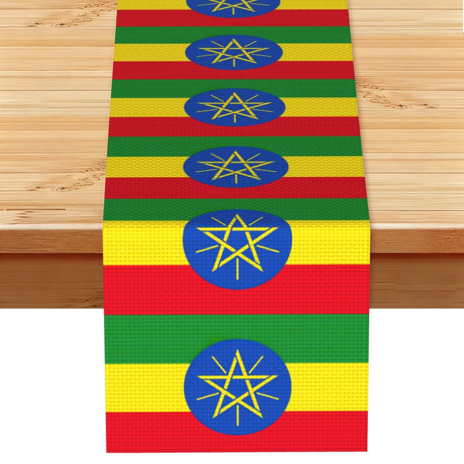 Flag of Ethiopia Printed Table Runner 13 x 72, Wrinkle Resistant Decor for Dining Table Coffee Table Fireplace
