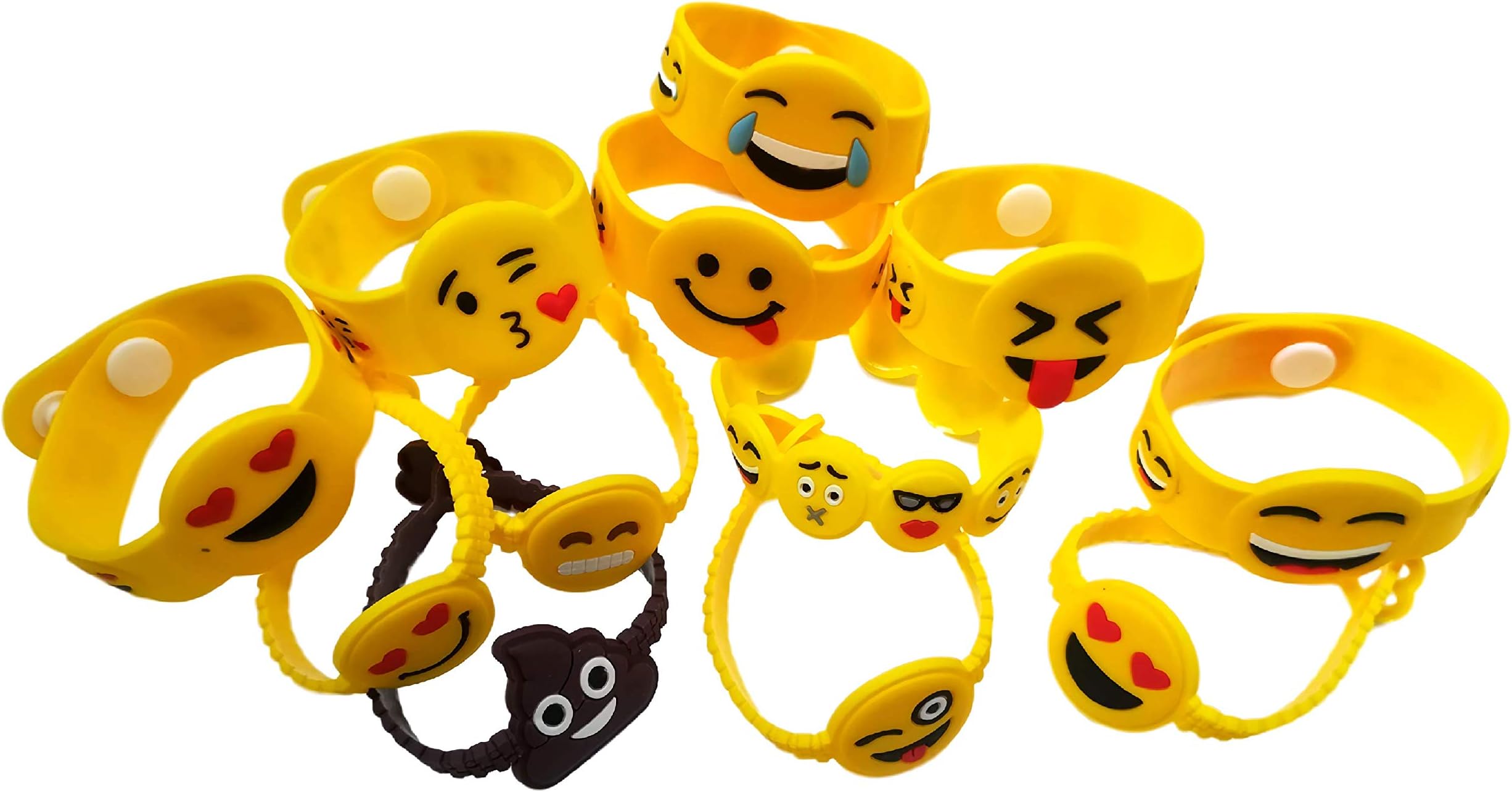 O'Hill 48 Pack Mixed Emoji Wristband Bracelets for Birthday Party Supplies Favors Prize Rewards