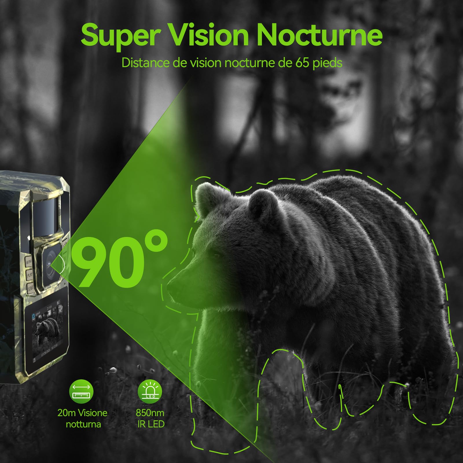 DEATTI WiFi Solaire Camera de Chasse 4K 48MP Caméra de Chasse Connectée au Téléphone Infrarouge Vision Nocturne, Piege Photographique avec 5200 mAh Batterie Rechargeable, IP65 (Carte SD Non Incluse)