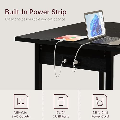 Miniatura 3 de VECELO Juego de mesa de comedor de 7 piezas con 6 taburetes cuadrados, mesa de cocina expandible de 63 pulgadas con carga USB y marco de metal para