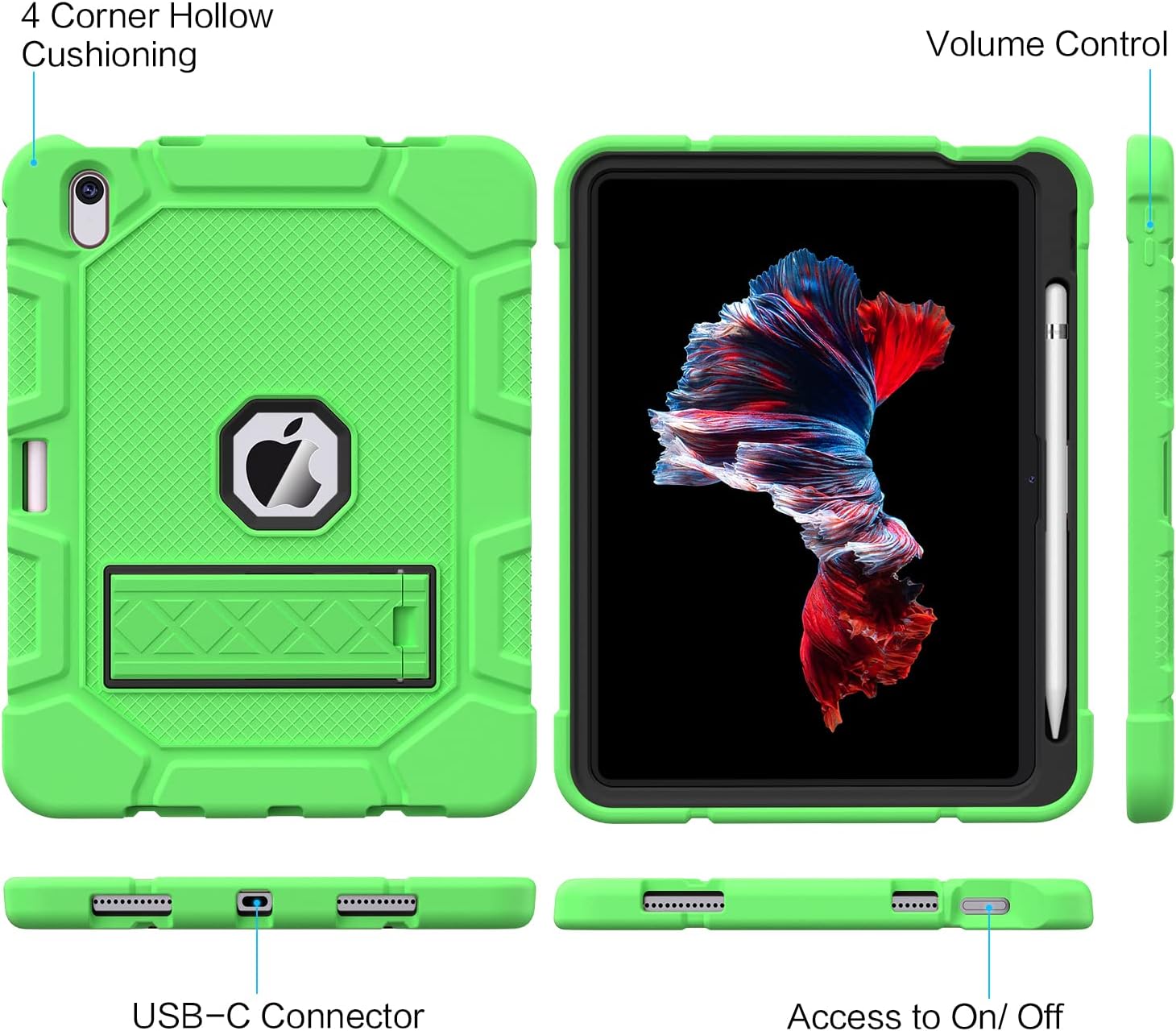 Azzsy Case for iPad (A16) 11th Generation 11 Inch 2025 / iPad 10th Generation 10.9 Inch 2022, [Built-in Pencil Holder] Heavy Duty Shockproof Rugged Protective Case, Green