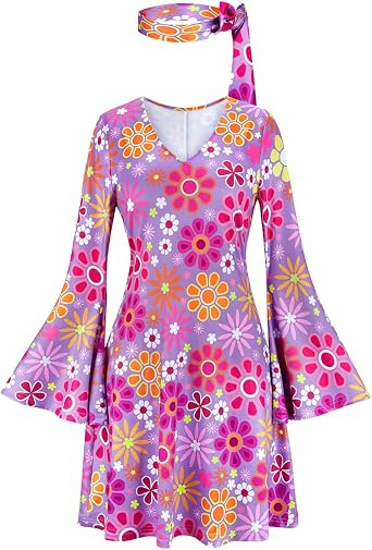 Kranchungel 70s Disco Costumes for Women: Disco Party Dress 70s Outfits - Hippy Halloween Costume for Party-goers Aged 25-35