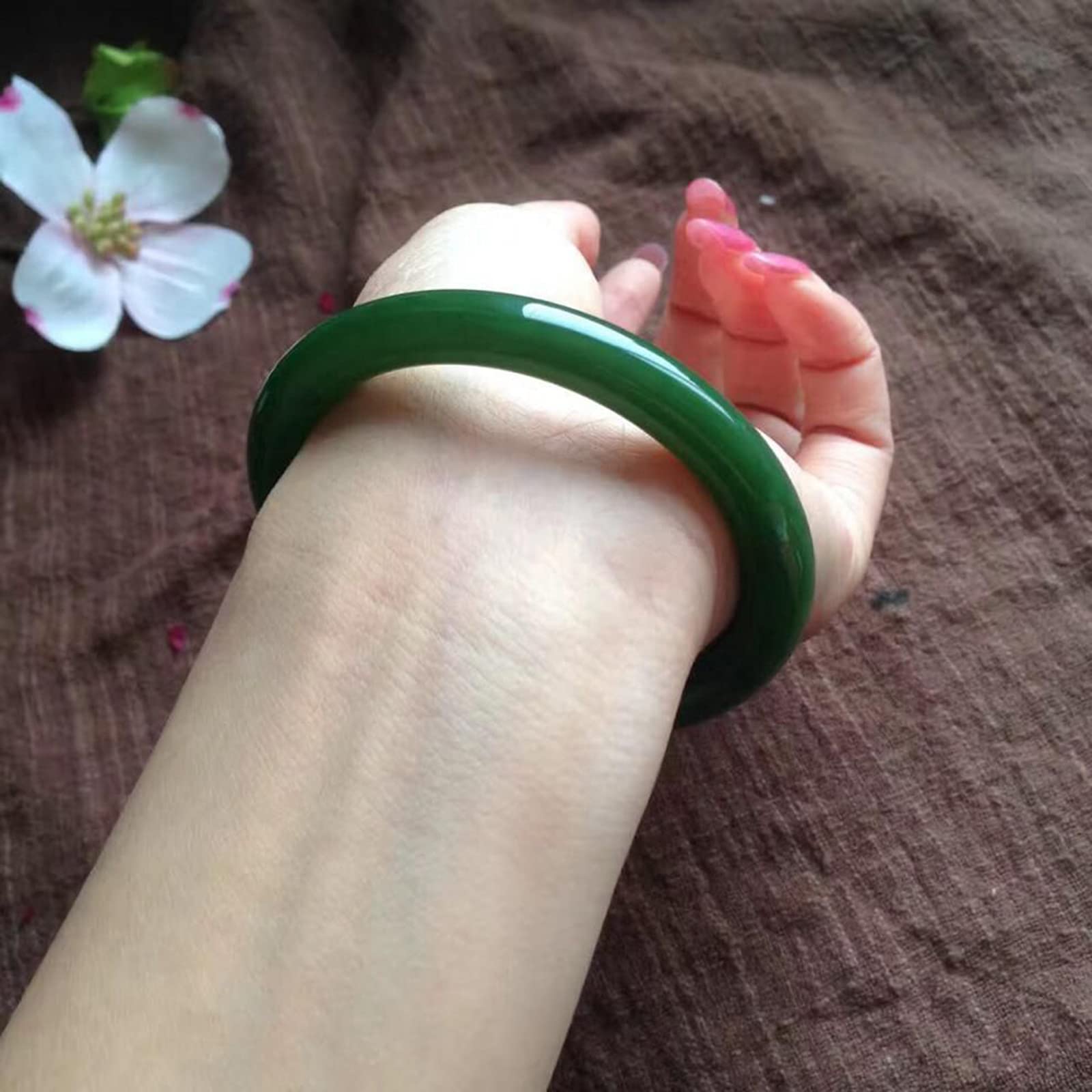 Pulsera de Esmeralda de Jaspe Redondo Natural con Barra Redonda Fina, Pulsera de Jade para Mujer, Regalo de cumpleaños, Regalos de Boda, 56-61mm
