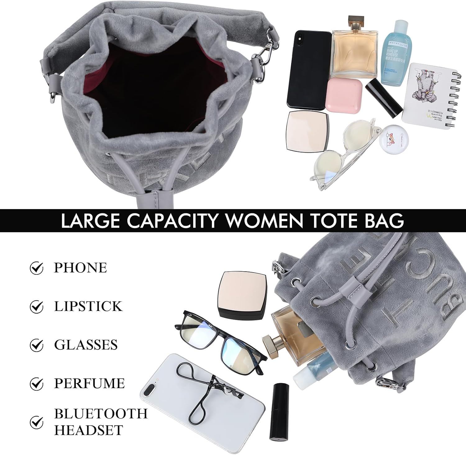 JQAliMOVV Mini Crossbody Bucket Bags for Women Trendy Velvet Bucket Purse Hobo Drawstring Handbags