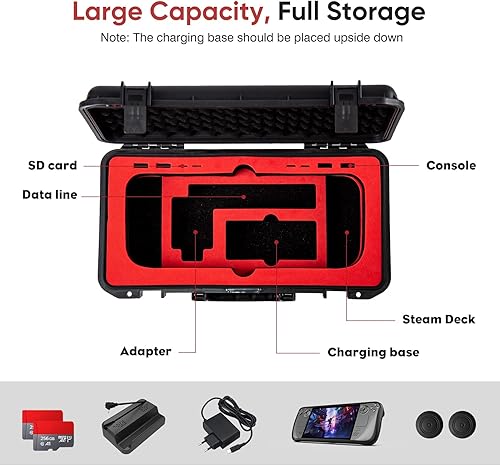 Miniatura 3 de Estuche de viaje compatible con Steam Deck Stream Deck Hard Waterproof Case para consola de vapor y accesorios adaptador de CA con 4 cartuchos de