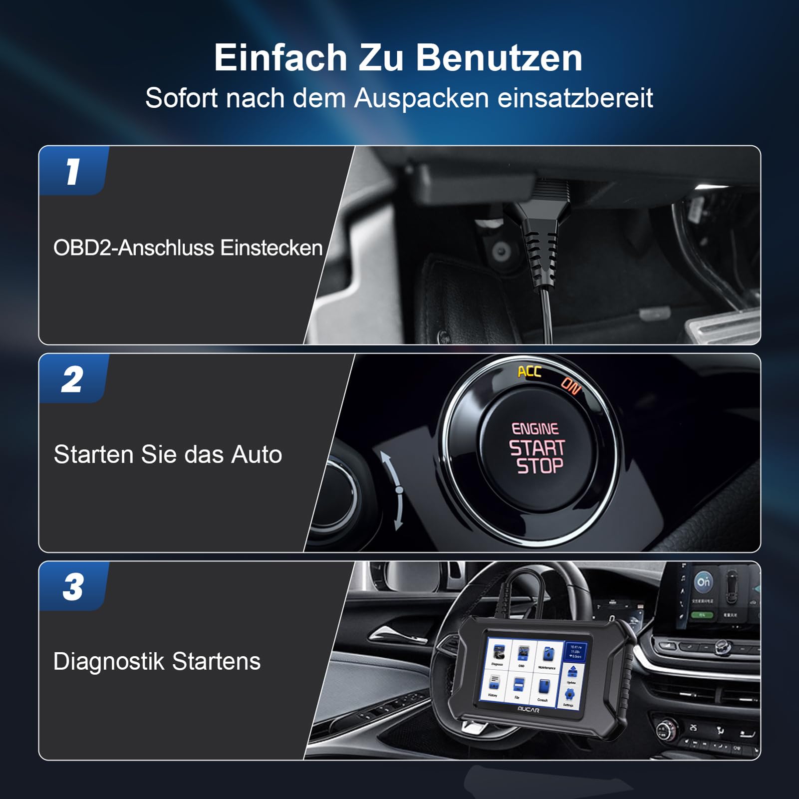 OBD2 Diagnosegerät, MUCAR CS90 Diagnosegerät Auto Mit 2 Systemdiagnose (ECM/ABS) Und 28 Reset-Funktion, Auto Diagnosegerät Für AutoVIN-Service, Android 7.0, kostenloses Update