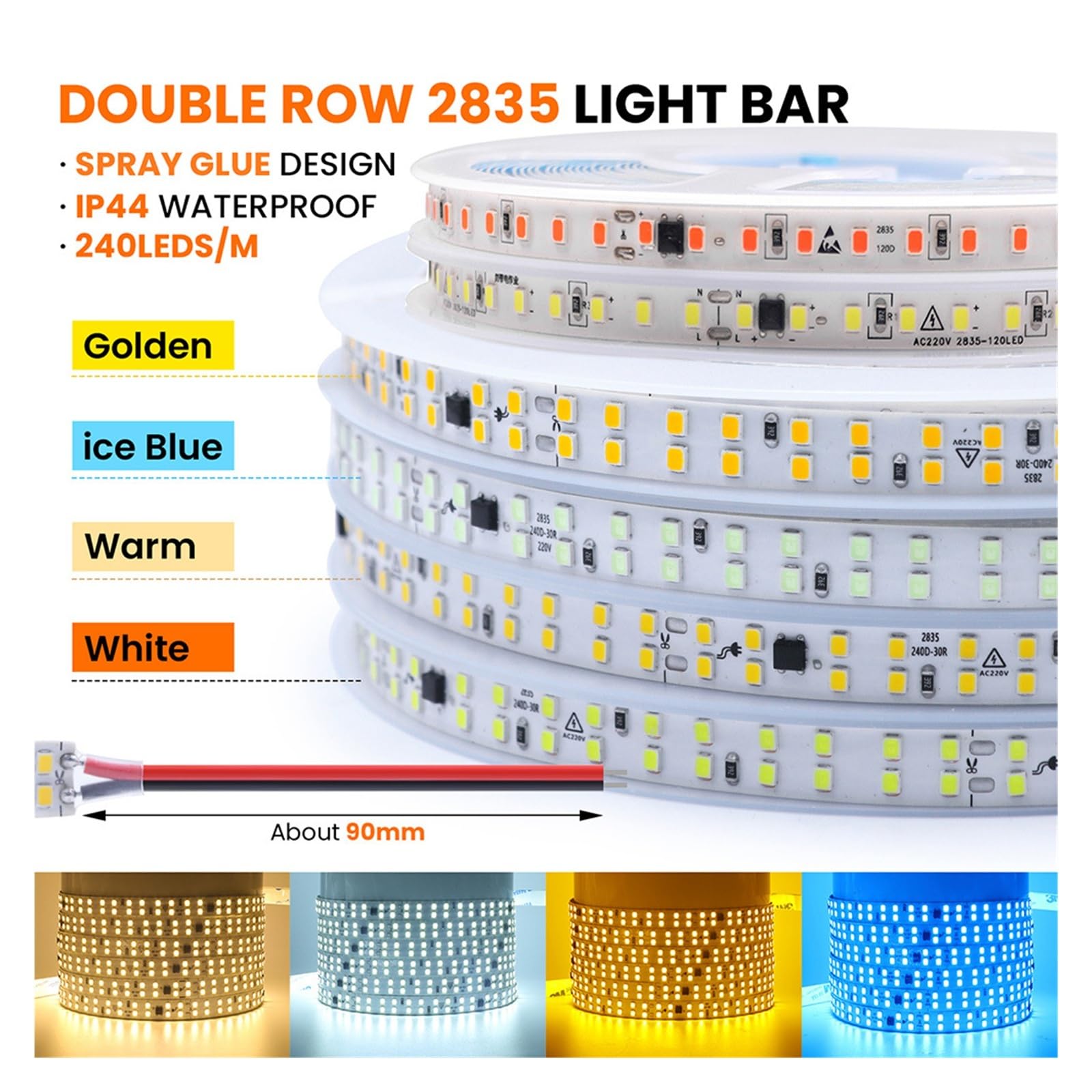 Ozscbuioy 5M 10M 20M 50M AC220V 230V 2835 Striscia LED IP55 Impermeabile 120/240LED/M Nastro adesivo flessibile 9 colori Illuminazione domestica(Natural white,240LED_10M)