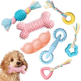 DLDER 7 PCS Puppy Toys,Puppy Chew Toys for Teething Small Dogs Toys for Puppies 0-6 Months,Pink Cute Rubber Dog Rope Toys for Puppies Anxiety Relief Cleaning Teeth and Protect Oral Health.