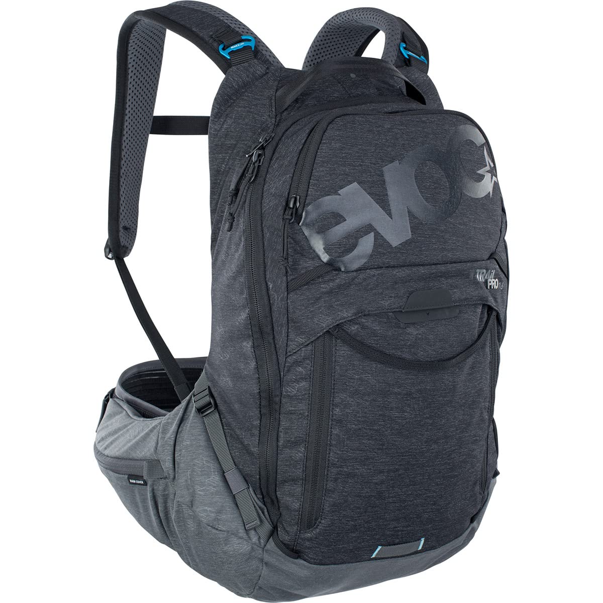 EVOC TRAIL PRO 16l Protektor Rucksack für Tagestouren & Trailriding, Fahrradrucksack (Backpack mit LITESHIELD PLUS Rückenprotektor, 3l Trinkblasenfach, Größe: S/M), Schwarz/Carbon Grau