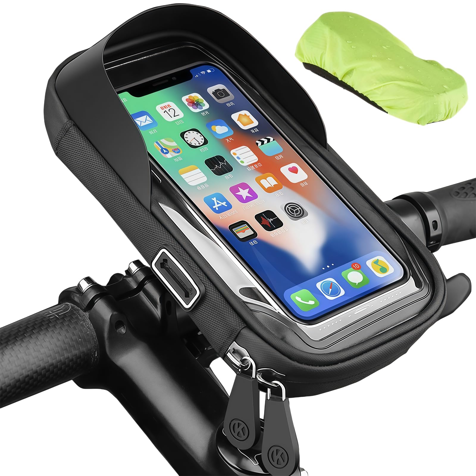 flintronic Bike Phone Holder Waterproof, Bike Phone Mount 360° Rotation, Cycling Handlebar Bag with Touchscreen, Bicycle Phone Cycling Bag for iPhone Samsung up to 6.4'', 17 * 10 * 5.8CM