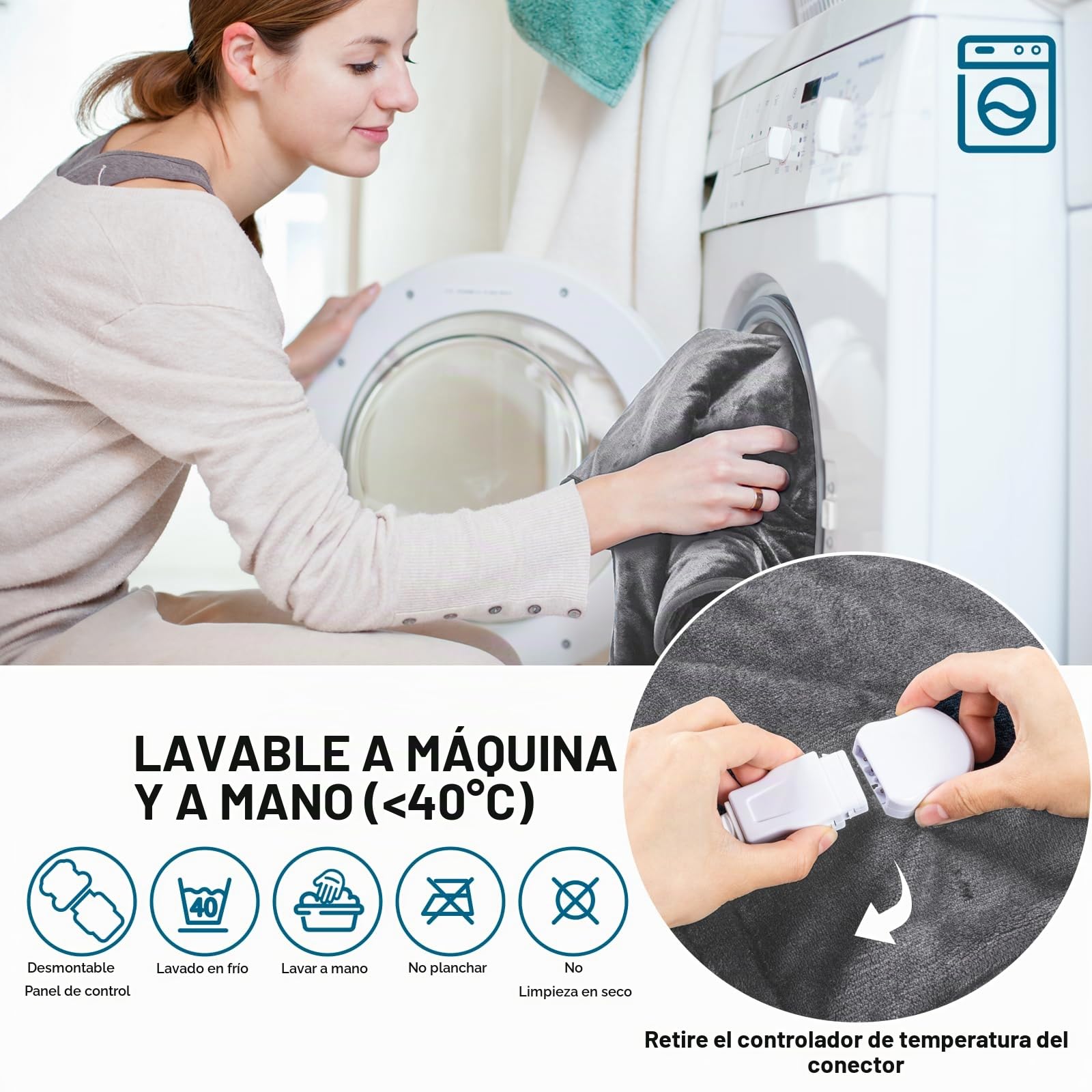 Almohadilla térmica eléctrica Olycism de 60 x 100 cm para espalda, hombros y cuello. Apagado automático, 10 niveles de calor y 9 temporizadores. Lavable a máquina a 40 °C.