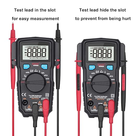 ADM66 True RMS Digital Multimeter Auto Range TRMS Mini 6000 DMM Dual Slot Capacitance ohm Hz Temp NCV Diode Pocket Tester (Black)