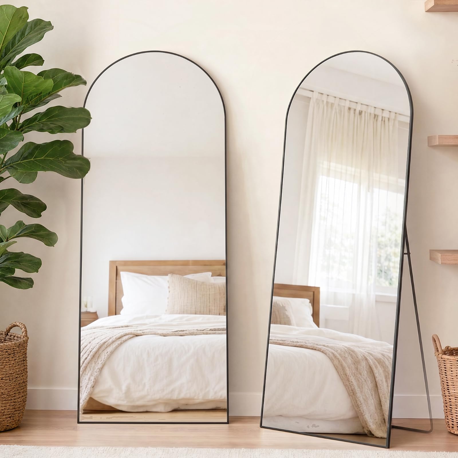 Arbor life Arched Floor Mirror, 162x53cm Full Length Mirror with Stand, Aluminium Alloy Frame, Tempered Glass, For Bedroom, Living Room, Cloakroom, Standing Hanging or Leaning Against Wall, Ink Black