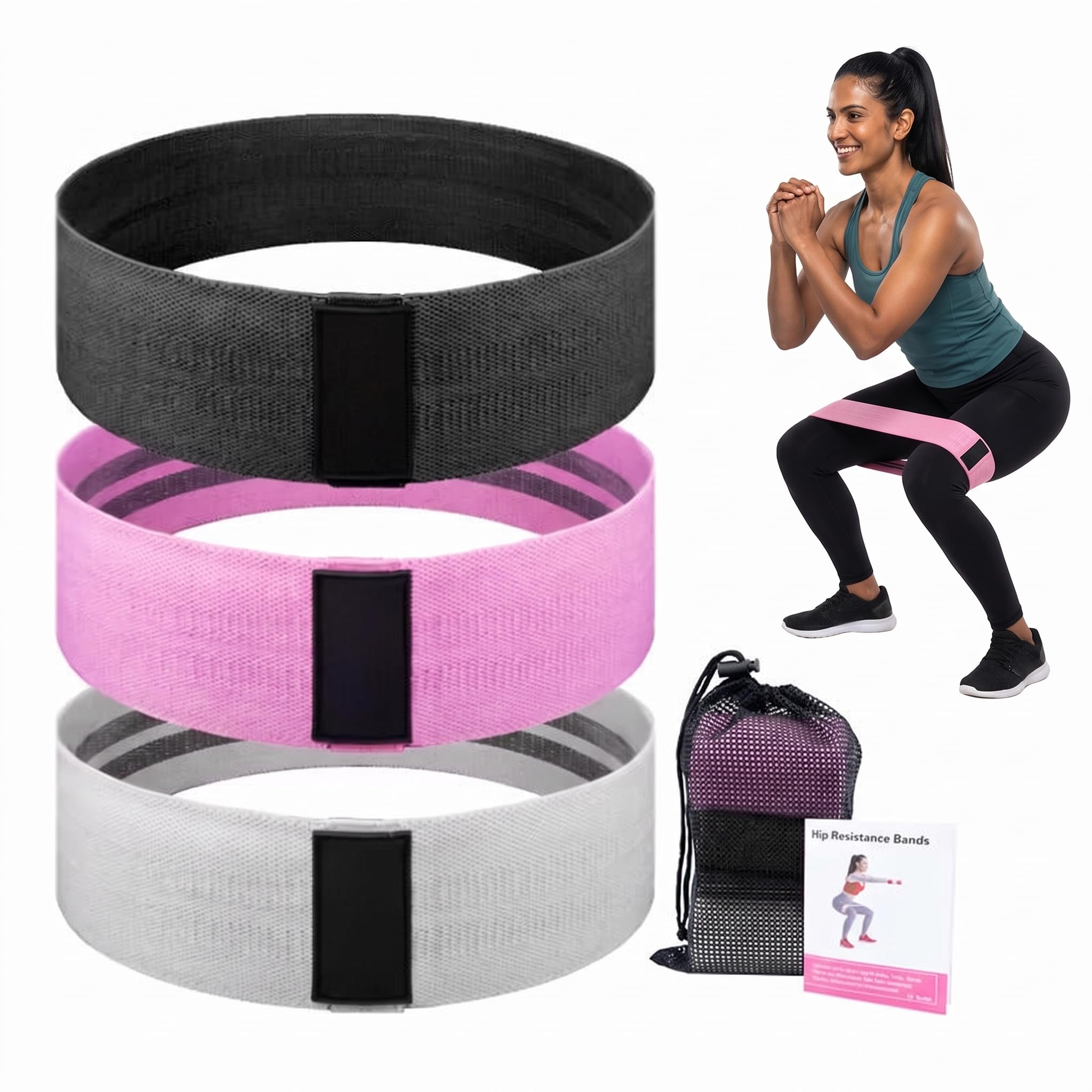 GLUTE-Loop Hip Resistance Band Set for Squats, Bridges and Lateral Walks, Cotton-Polyester and Latex-Silk Blend, Brown, 330g, Non-Slip Inner Grip, Set of 3-image-43