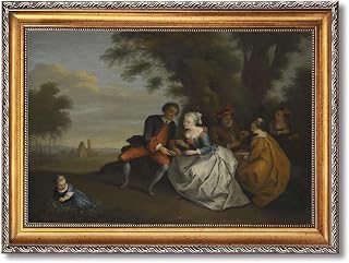 Framed Rococo Era Scene Poster Canvas Print Art, Pictures, Wall Decor, Wall Art, Vintage Painting, Elegant Home Decor, Decoration For Living Room, Bedroom Wall Decoration, Apartment Art Print. (RetroFramed,12L" x 16W")