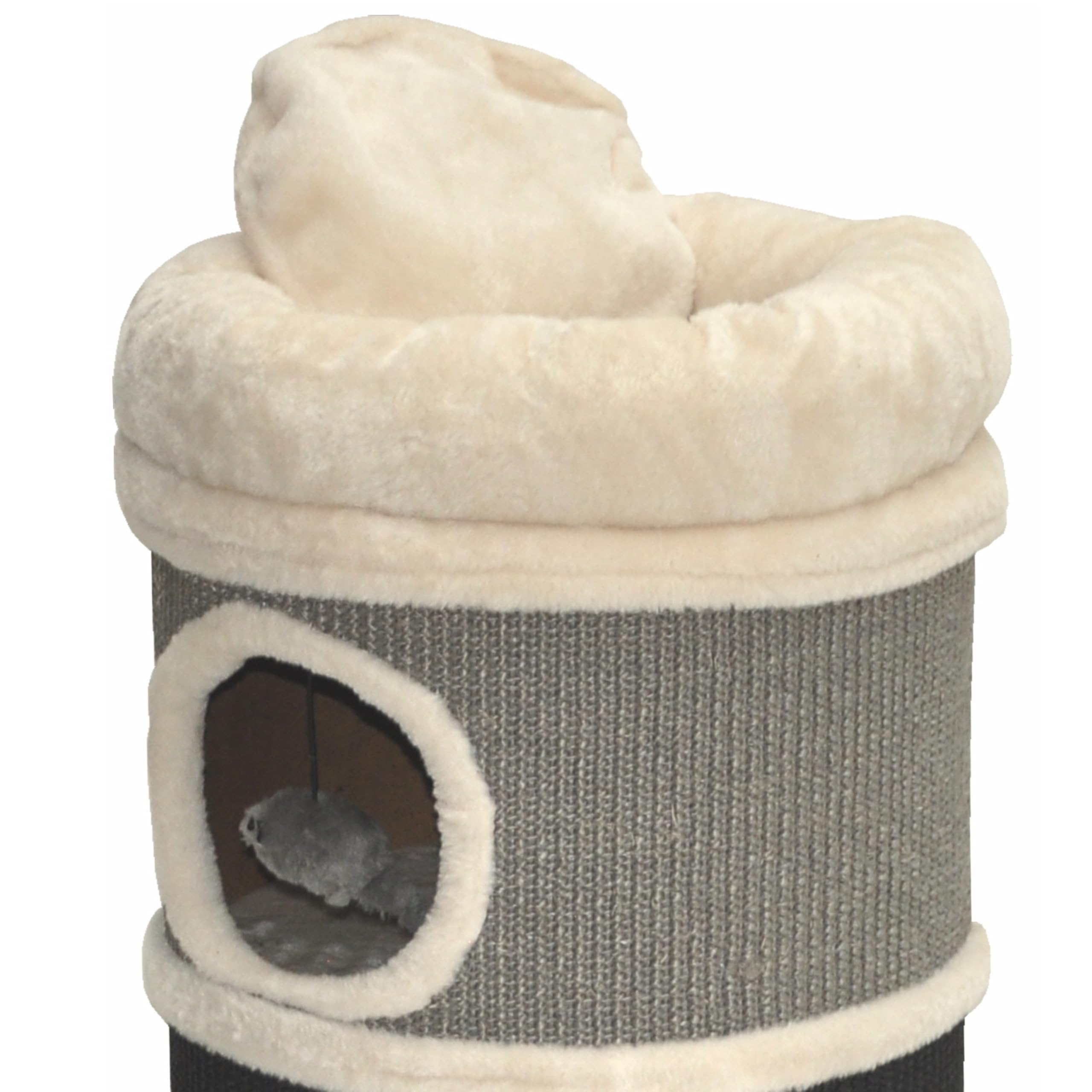 nanook Bella Tonneau à chat en sisal, hauteur 80 cm, diamètre : 35 cm, arbre à chat avec 3 niches, arbre à chat, tour à chat en sisal, meuble pour chat, gris/noir