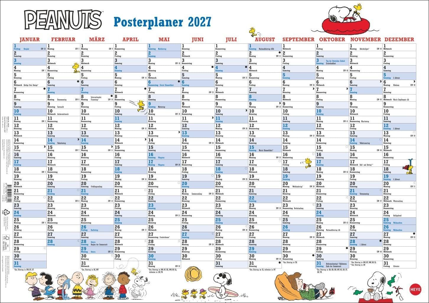 Peanuts Posterplaner 2027: Gut organisiert durchs Jahr mit Snoopy, Charlie, Woodstock und Co. Fröhlicher Terminkalender zum Aufhängen mit den Figuren von Charles M. Schulz im Format 68 x 48 cm