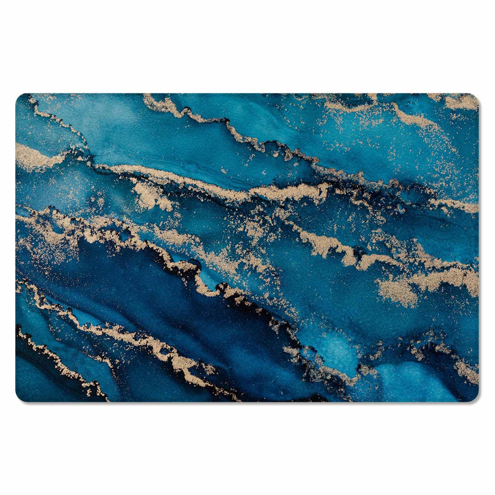 Marble Blue Kitchen Bath Door Mat Cushioned Runner Rug,Washable Welcome Floor Sink Antifatigue Mat,Waterproof & Non-Slip Comfort Standing Doormat,Abstract Watercolor Contemporary Art 18