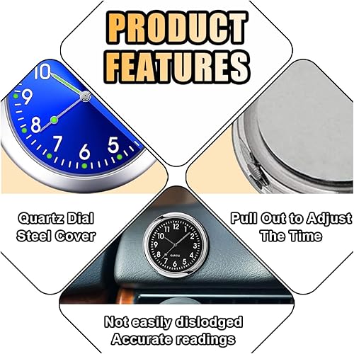 Miniatura 4 de 2 mini relojes para automóvil, reloj luminoso para automóvil con adhesivo, clip de ventilación de aire para automóvil, relojes de cuarzo, relojes de
