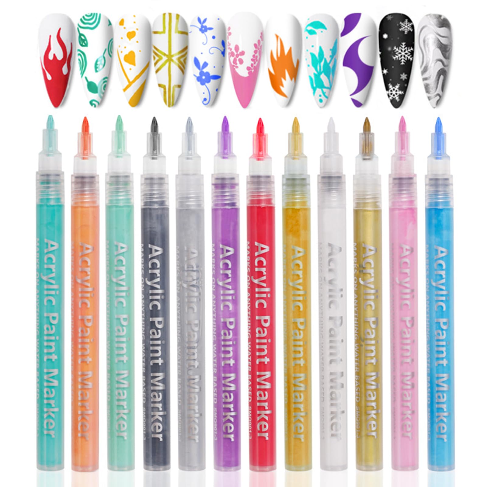 Fashion Base 12PCS Nail Art Pens - Nail Art Graffiti Pen Nail Drawing Pen - Nail Varnish Pens - Quick Dry Fine Tips Nail Polish Pen for DIY Nail Art Decoration DIY Dot Line Pattern