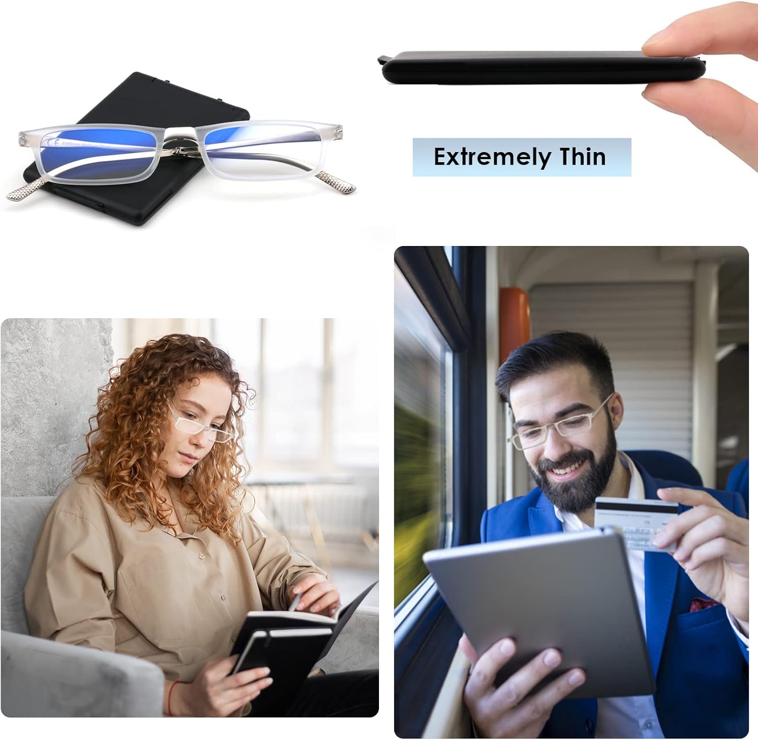 SKYOAK Evolved Folding Reading Glasses For Women Men Blue Light Blocking Anti UV Eyestrain Foldable Portable Compact Readers with Flat Hard Case Pocket Computer glasses 1.5 CLEAR - Image 2