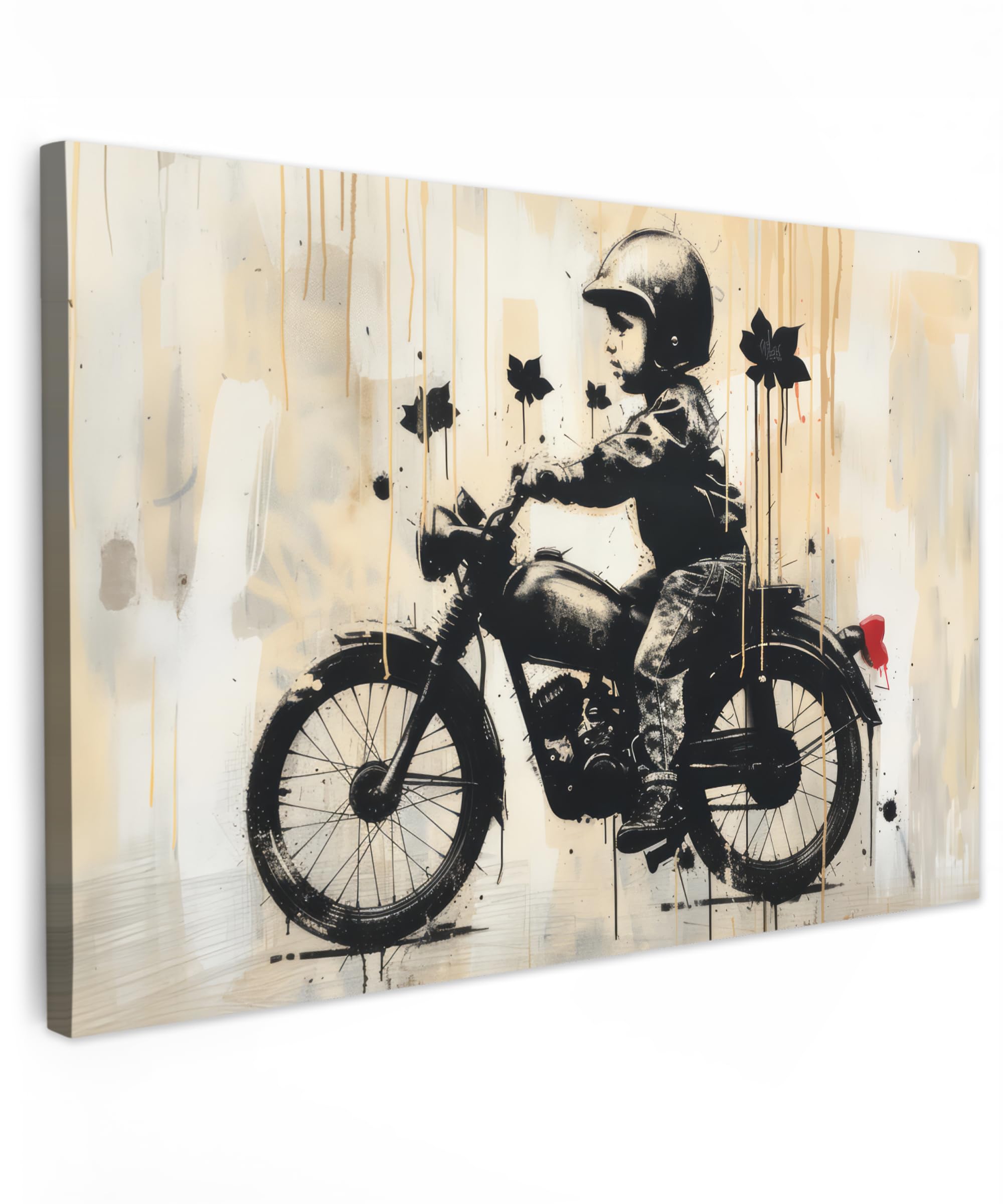 MuchoWow© Leinwandbild Groß 120x80 cm XXL Dekoration Wohnzimmer Bilder Pictures Wall Decoration Living Room Wohnungs Deko Moderne Bild Vintage - Street art - Motorrad - Junge - Graffiti - Schwarz - Ba
