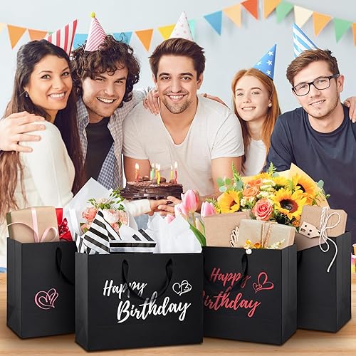 Miniatura 7 de Ohuimrt Bolsas de regalo grandes de 16 x 6 x 12 pulgadas con papel de seda, 12 bolsas de papel kraft negro con asas, bolsas de regalo a granel para