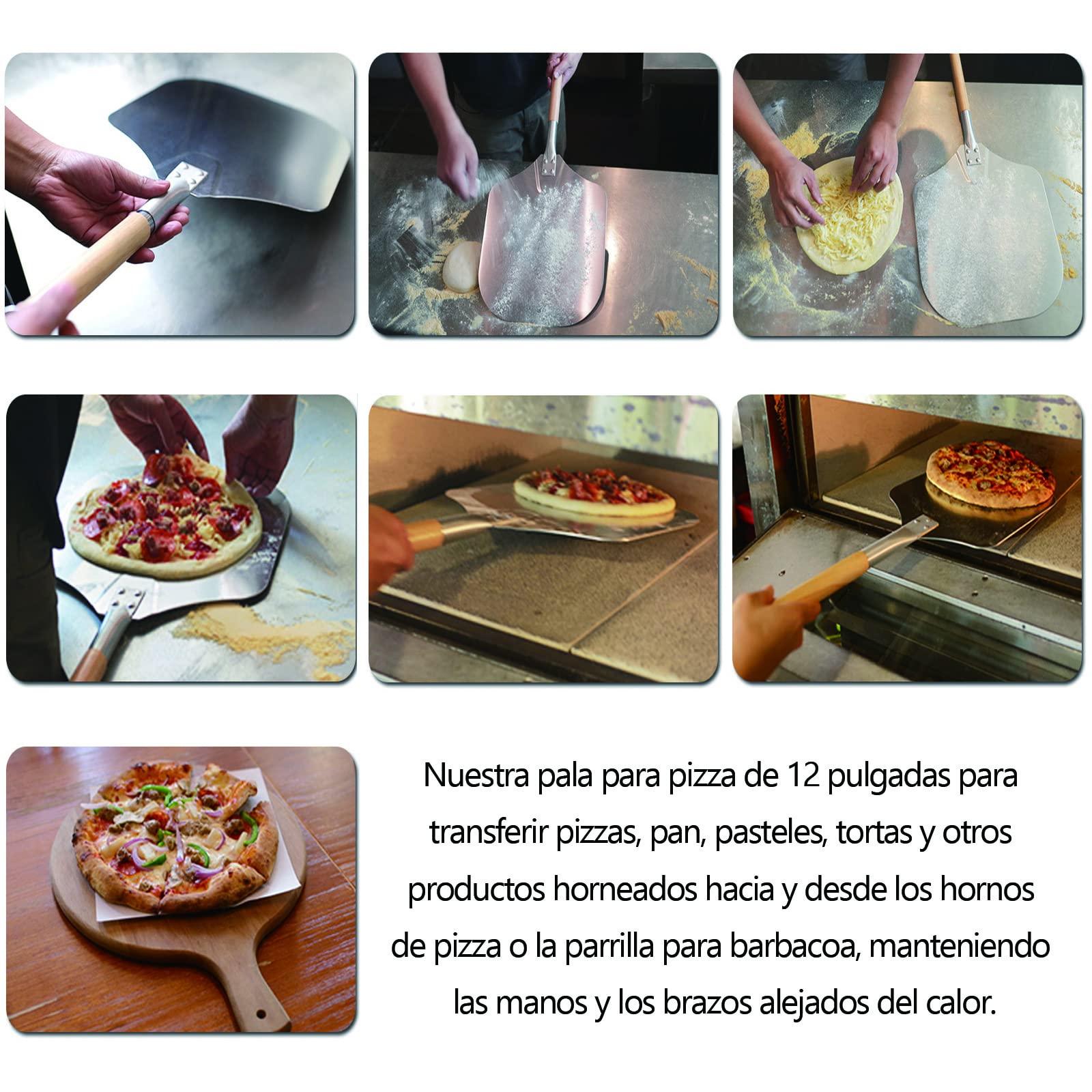 Pala para Pizza, Palas para Pizzas Profesional, Pala de Pizza de Aluminio, con Antideslizante Mango de Madera, Ligero, Utilizado en el Horno, Pizza Horneada a Mano y Tostadas (S,92cm/36in)