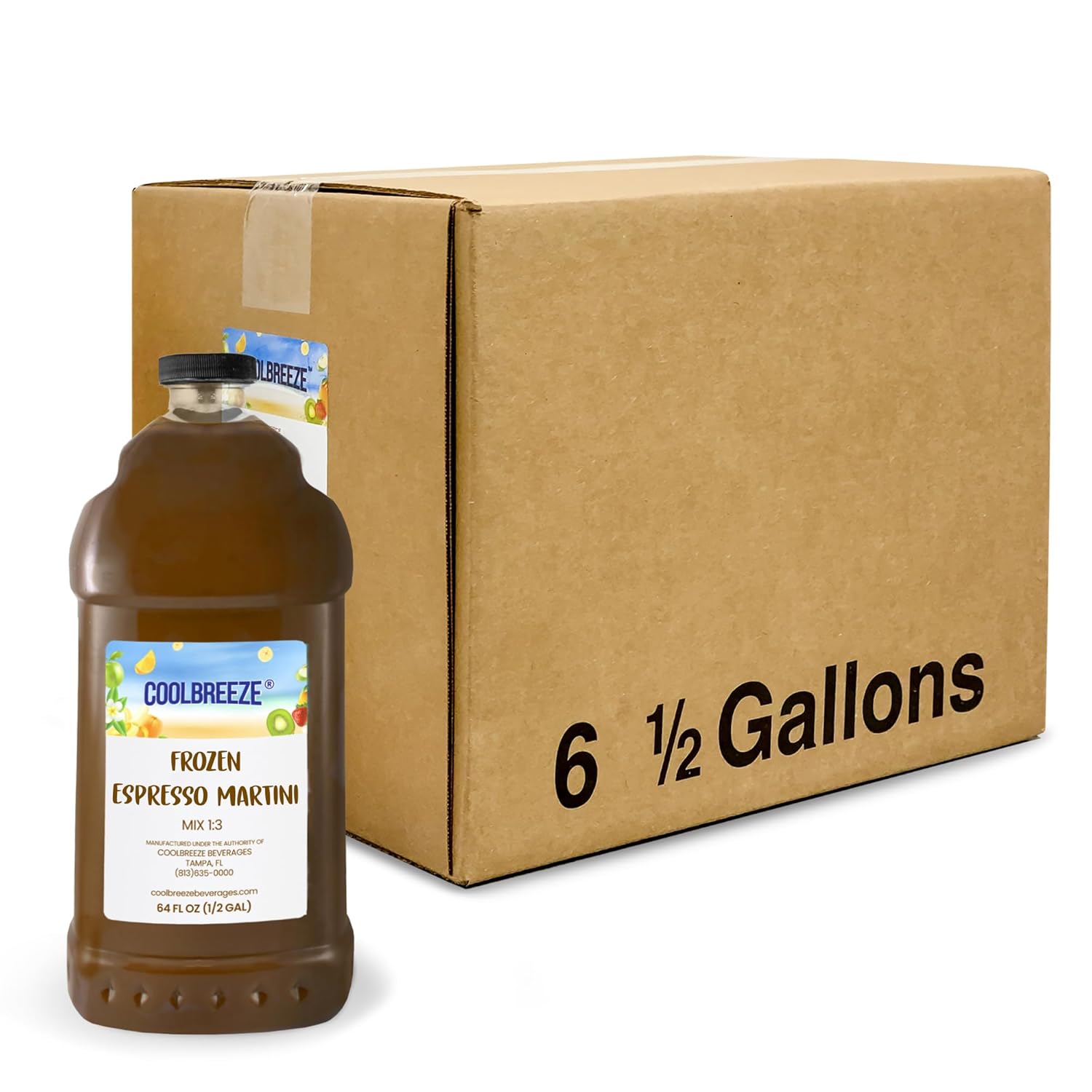 Coolbreeze® Beverages Frozen Espresso Martini Ready To Use Coffee Flavored Drink Mix - One Case (Six 1/2 Gal Bottles) - For Commercial Restraurant Bar Machines or Blender Use